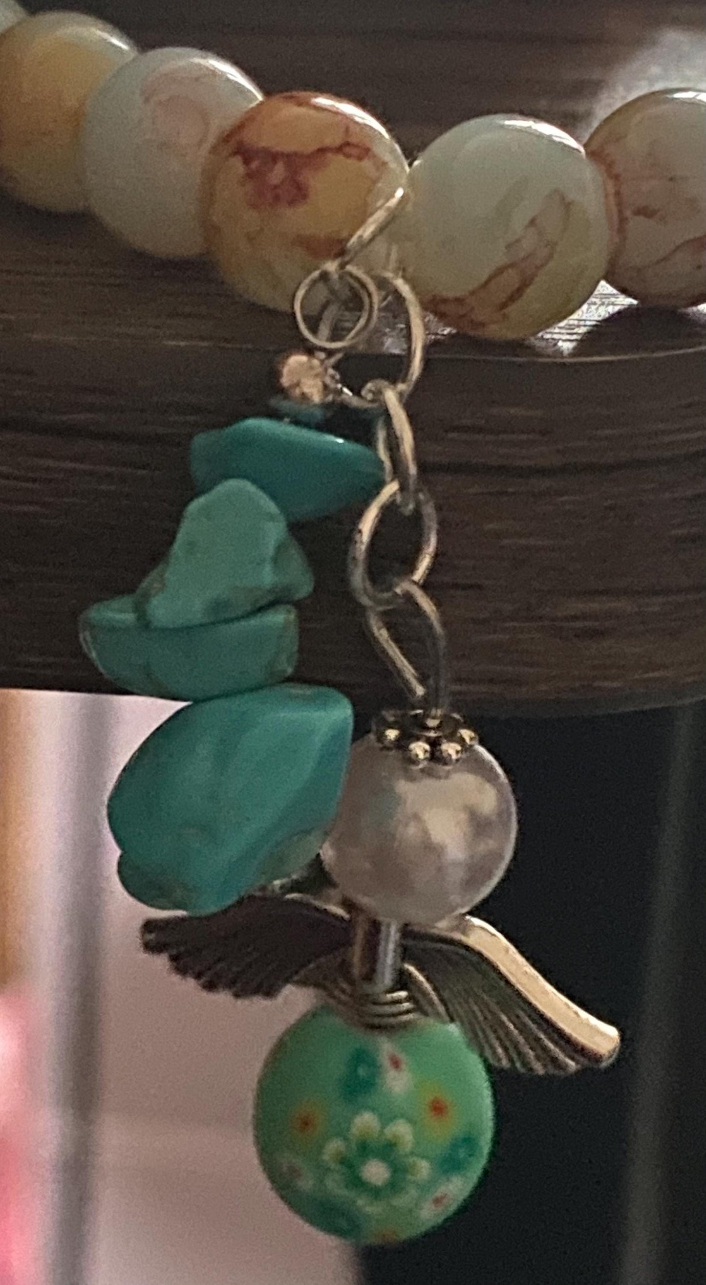 Angel Charm Bracelet with Turquoise Beads – Handmade Beaded Bracelet Gift for Her | Cute Stretch Bracelet with Charm and Flower Bead
