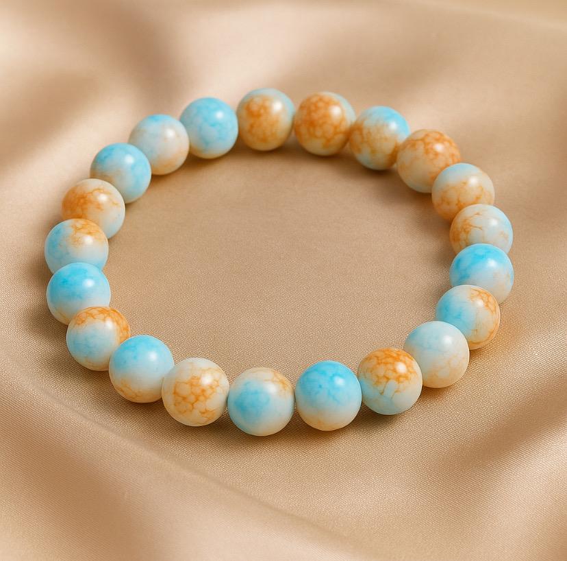 Cute Beaded Bracelet, Blue and Orange Mist Bracelet, Minimalist Jewelry for Her, Handmade Gift, Everyday Accessory, Soft Pastel Bracelet