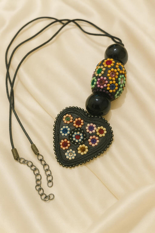 Handcrafted Beaded Heart Necklace – Boho Colourful Jewellery