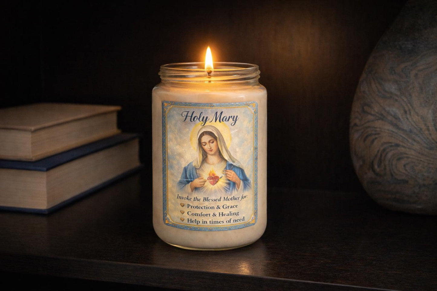 Holy Mary Prayer Candle – Blessed & Charged Devotional Candle for Protection, Healing, Comfort.