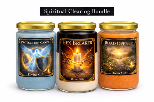 Spiritual Clearing Bundle - Protection, Hex Breaker, Road Opener Candles | Remove Negativity & Open Paths, plus ritual cards.