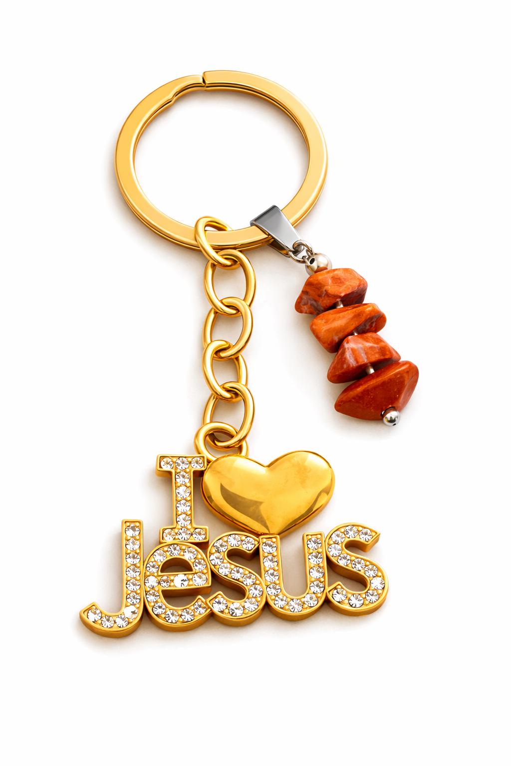 I Love Jesus Keyring with Healing Crystals – Christian Gift, Faith Keychain, Amethyst, Turquoise, Black Onyx, Rose Quartz