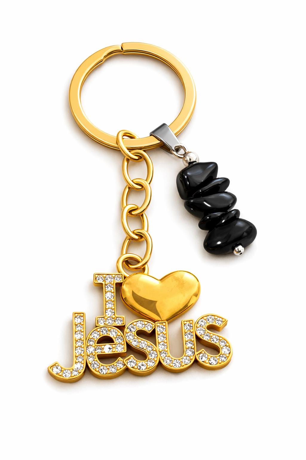 I Love Jesus Keyring with Healing Crystals – Christian Gift, Faith Keychain, Amethyst, Turquoise, Black Onyx, Rose Quartz