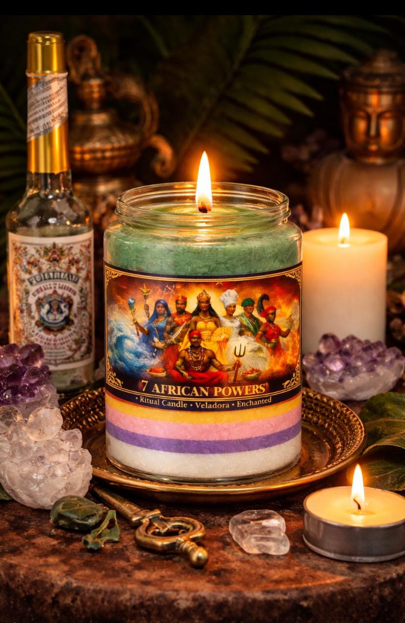7 African Powers Ritual Candle | Multi-Colour Spiritual Altar Candle | Protection, Prosperity & Road Opening | Hoodoo Orisha Work.