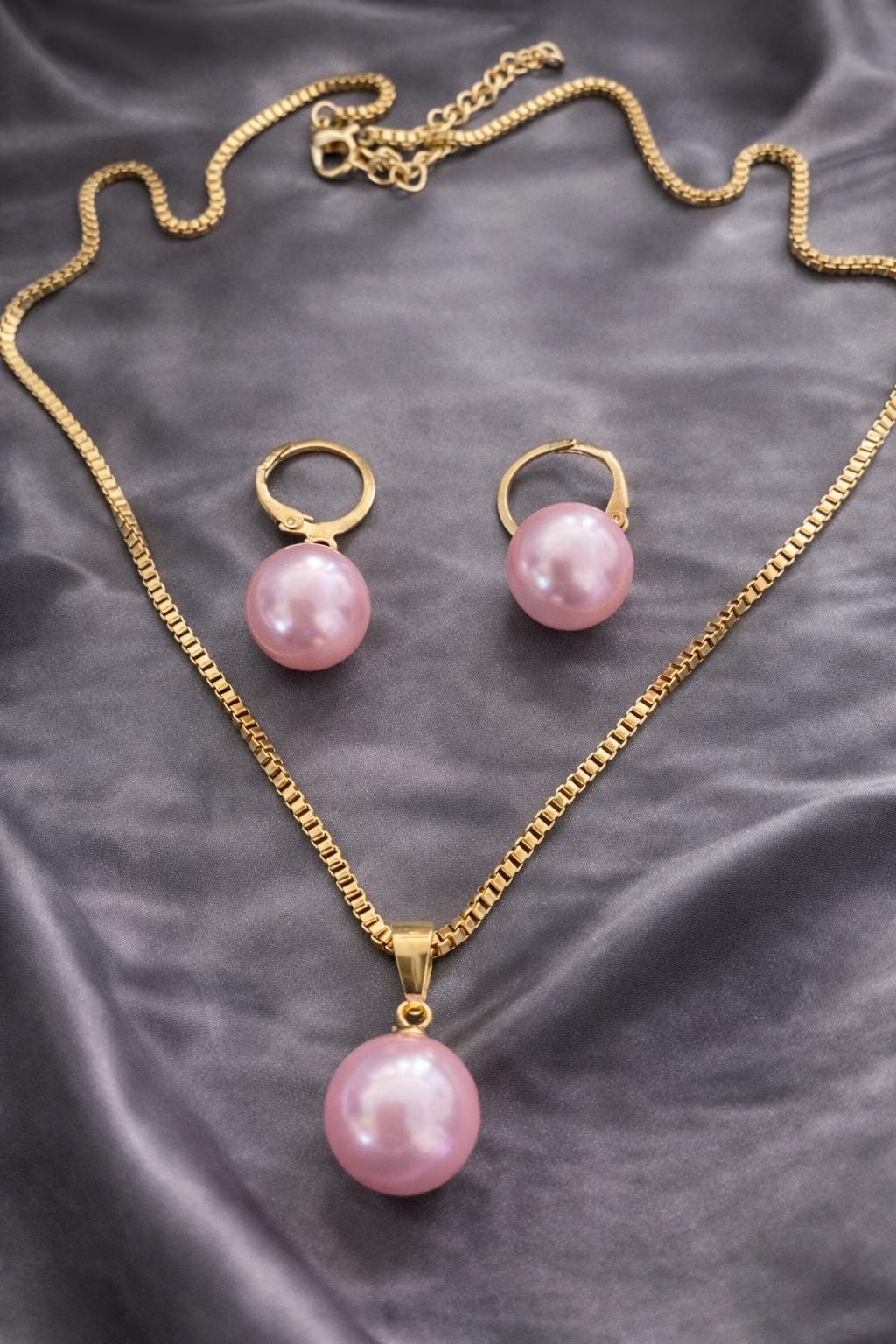 Pink, Black or White Pearl Necklace & Earrings Set – Gold Toned Pearl Jewellery Set, Elegant Pearl Necklace, Gift for Her,