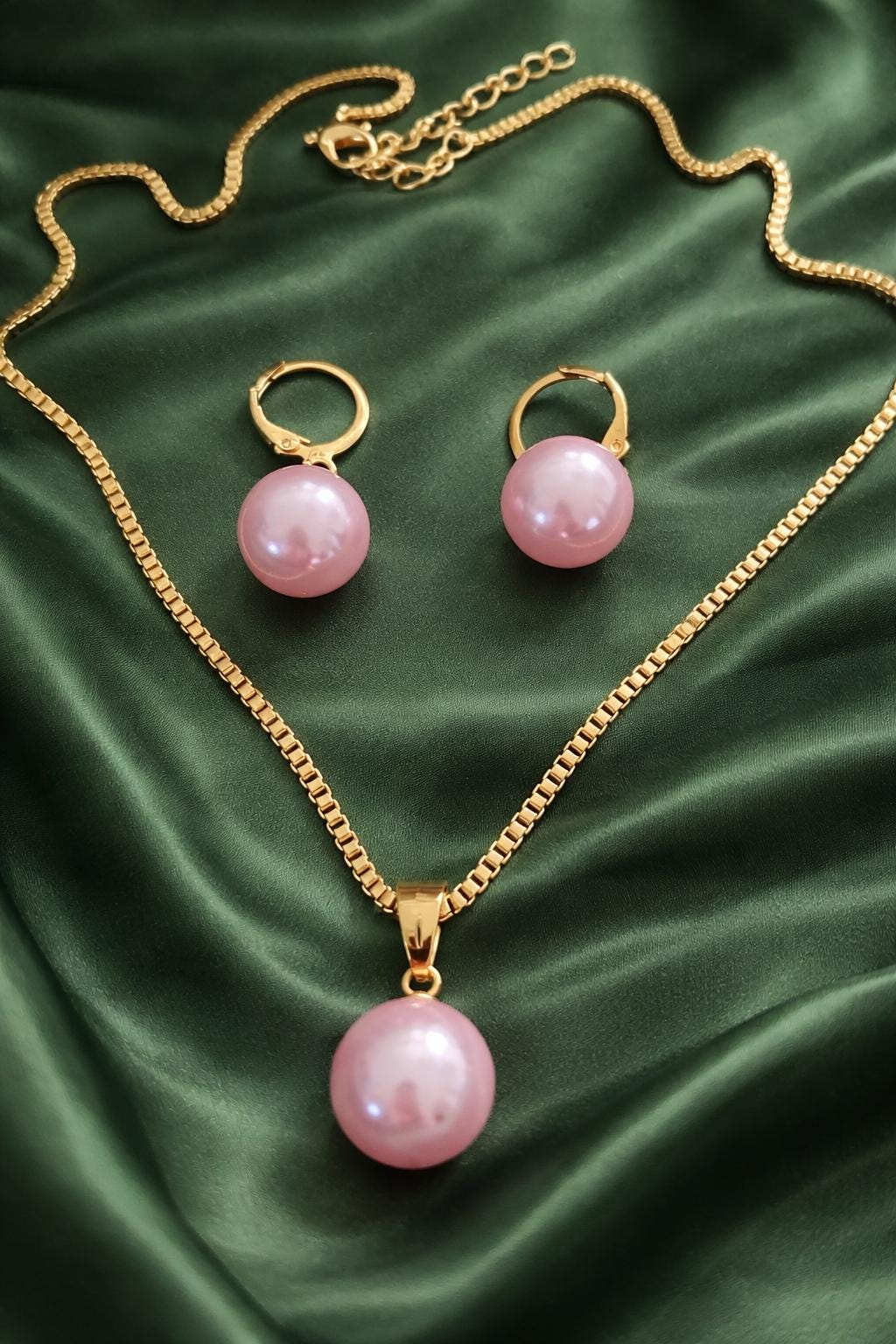 Pink, Black or White Pearl Necklace & Earrings Set – Gold Toned Pearl Jewellery Set, Elegant Pearl Necklace, Gift for Her,