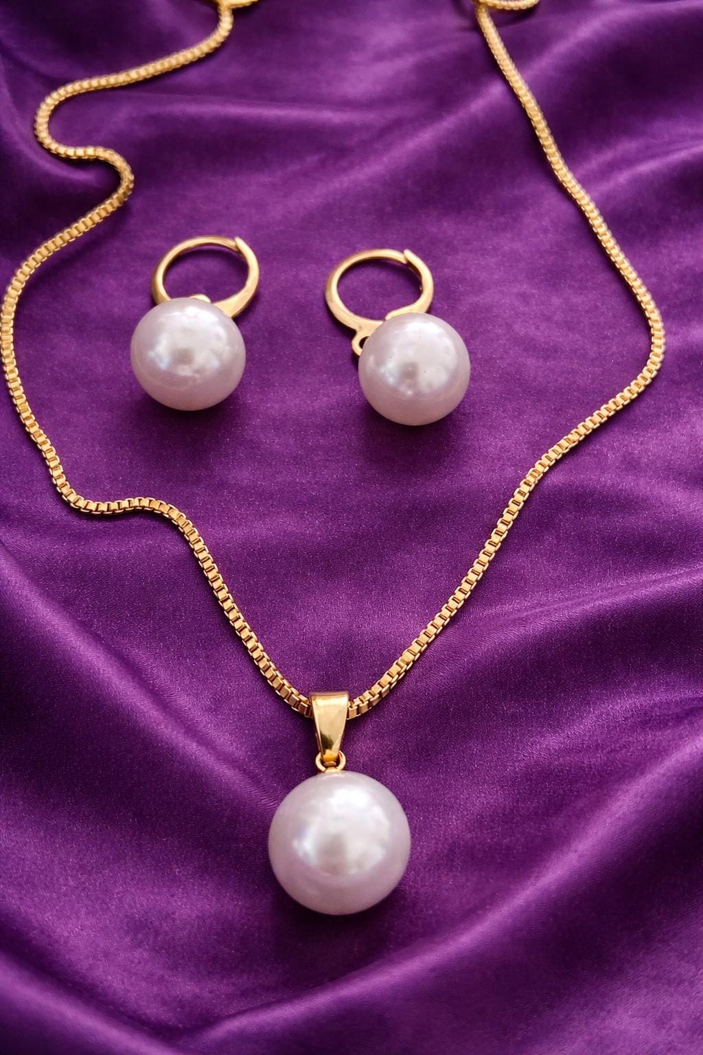 Pink, Black or White Pearl Necklace & Earrings Set – Gold Toned Pearl Jewellery Set, Elegant Pearl Necklace, Gift for Her,