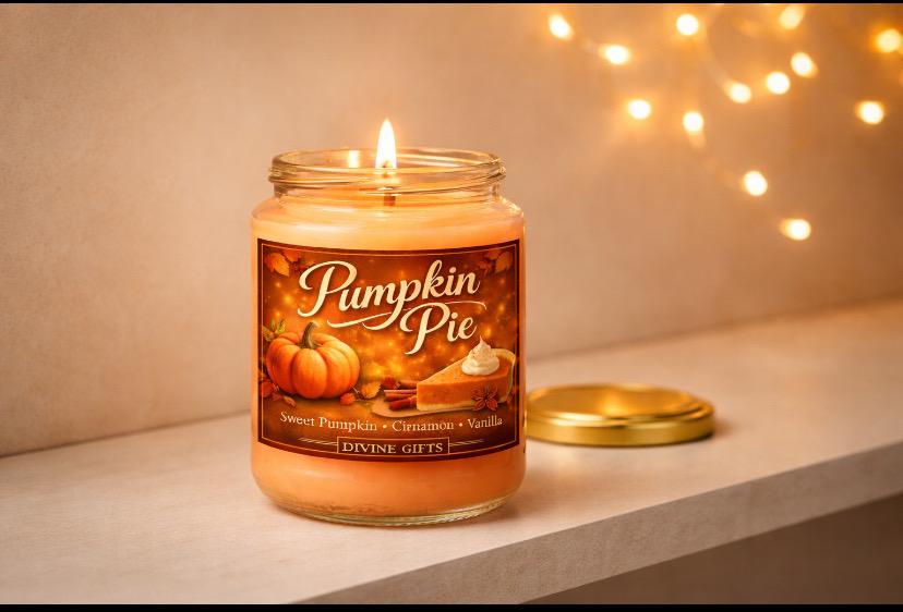 Pumpkin Pie Soy Candle | Autumn Luxury Candle | Sweet Pumpkin Cinnamon Vanilla | Hand Poured Fall Candle | Divine Gifts