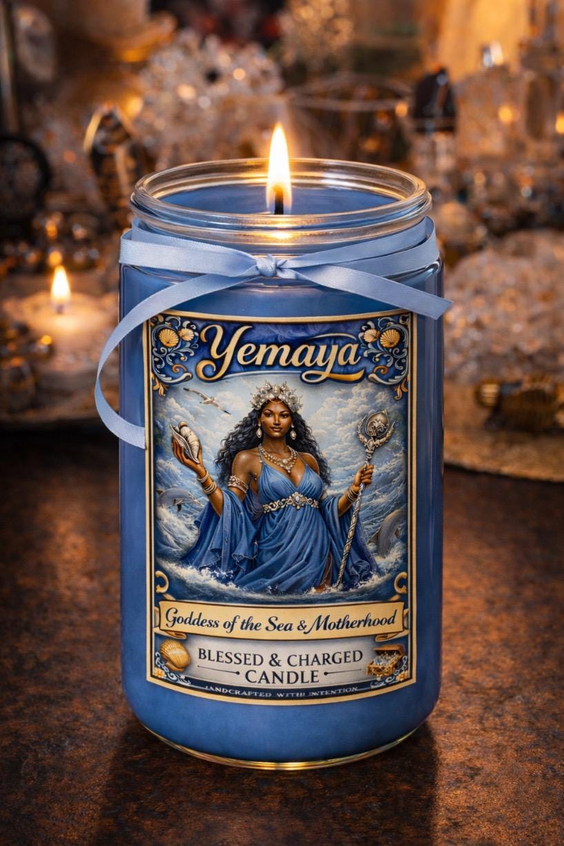 Yemaya Goddess Candle – Spiritual Protection, Healing & Mother Energy | Ocean Blessed Ritual Candle