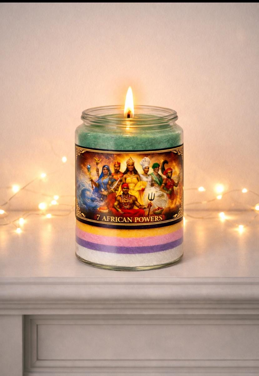 7 African Powers Ritual Candle | Multi-Colour Spiritual Altar Candle | Protection, Prosperity & Road Opening | Hoodoo Orisha Work.
