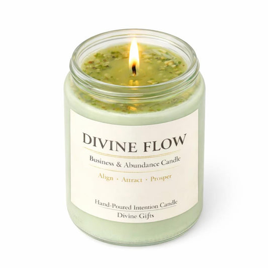 Divine Flow Business, Abundance Candle | Client Attraction, Success & Prosperity | Manifestation Intention Candle