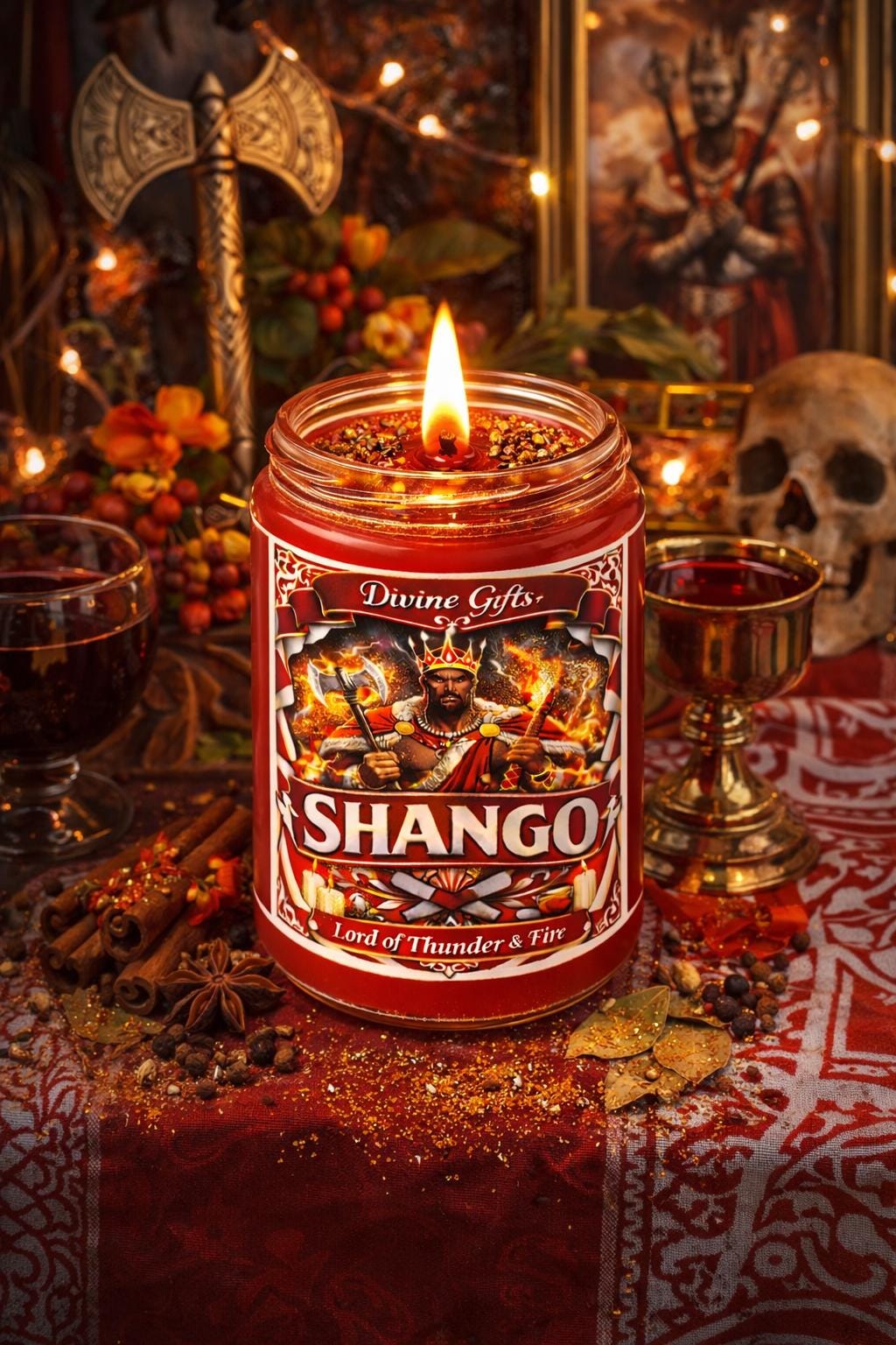 Shango Candle – Orisha of Thunder & Fire | Infused Blessed Oils, Power, Protection, Success Ritual Candle