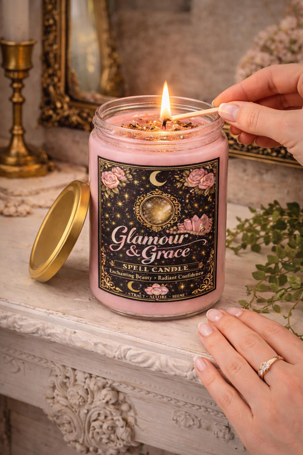 Glamour & Grace Spell Candle | Confidence, Beauty Ritual Candle |  Manifestation Candle | Self Love Magic | 11oz