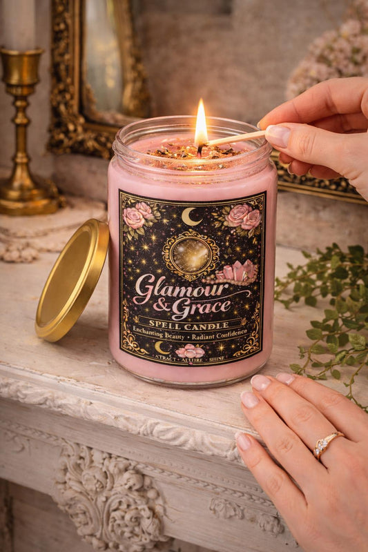 Glamour & Grace Spell Candle | Confidence, Beauty Ritual Candle |  Manifestation Candle | Self Love Magic | 11oz