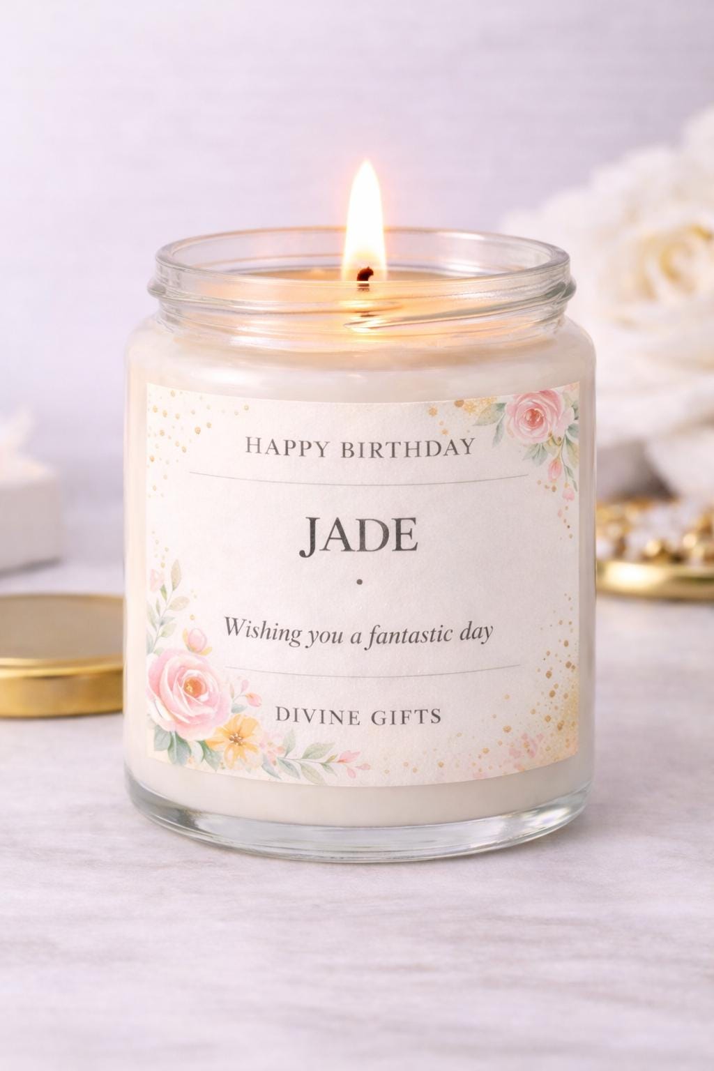 Personalised Birthday Candle Gift – Custom Name Birthday Candle, Floral Candle Gift, Luxury Birthday Gift for Her, Handmade UK