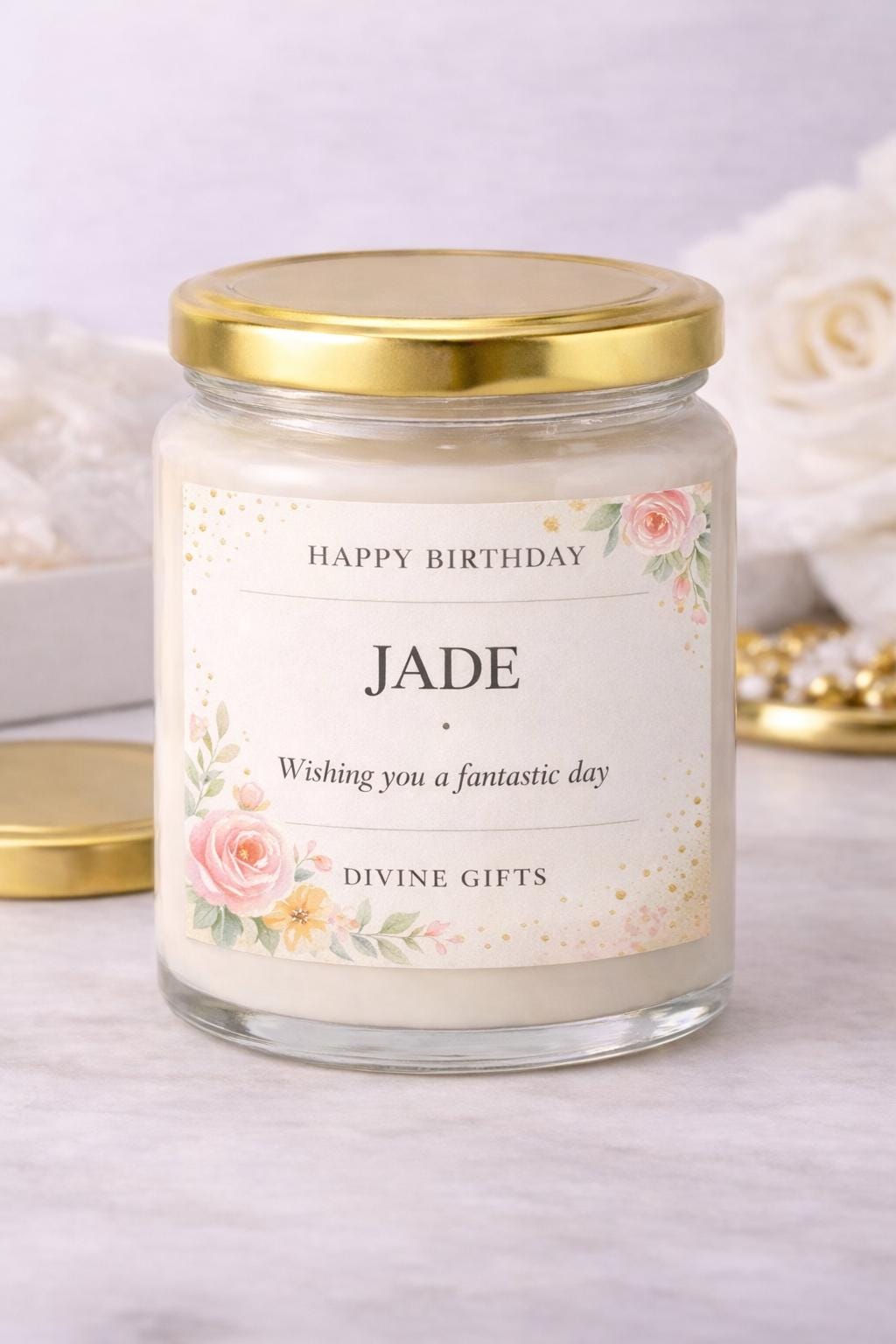Personalised Birthday Candle Gift – Custom Name Birthday Candle, Floral Candle Gift, Luxury Birthday Gift for Her, Handmade UK