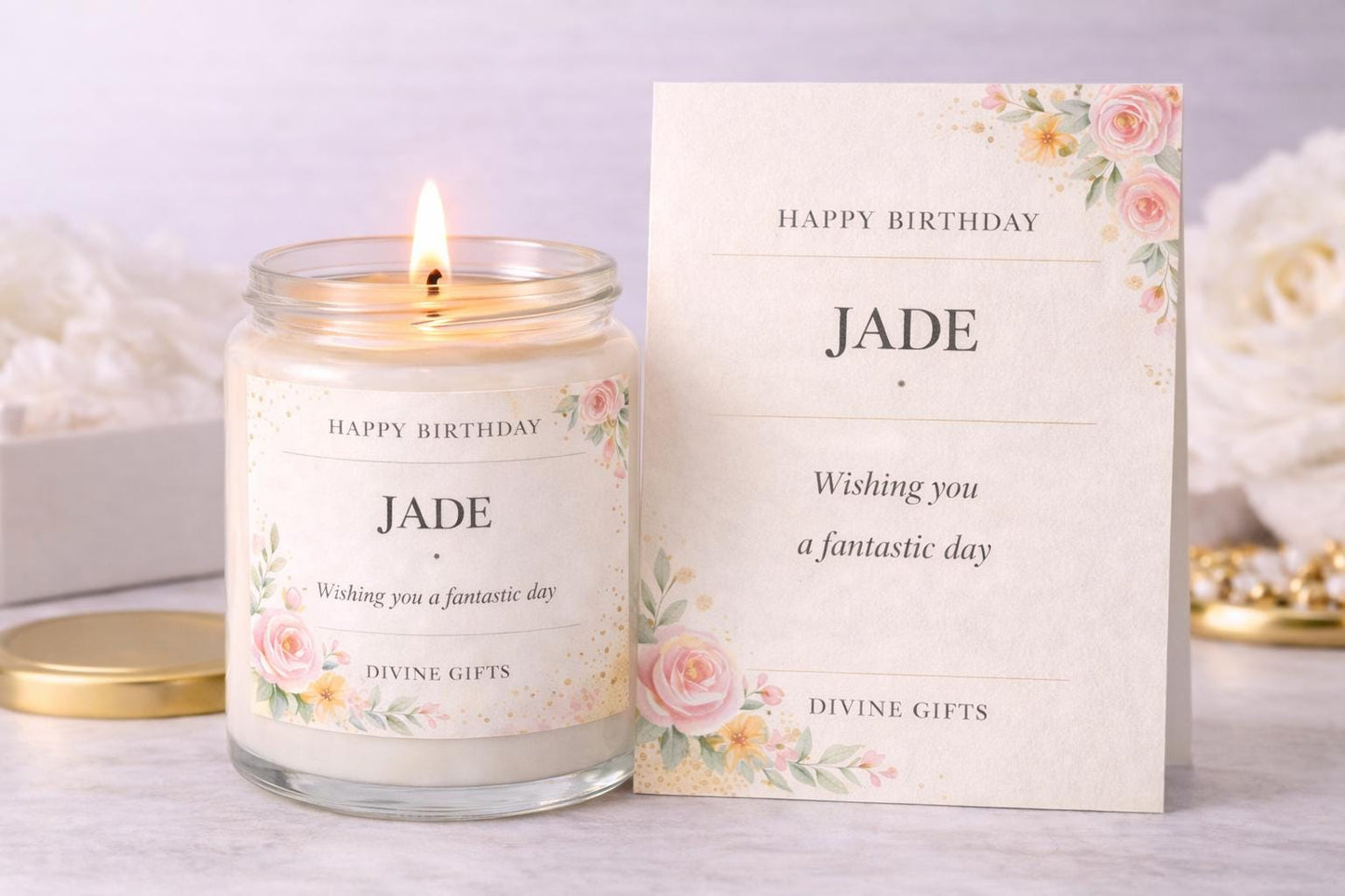 Personalised Birthday Candle Gift – Custom Name Birthday Candle, Floral Candle Gift, Luxury Birthday Gift for Her, Handmade UK