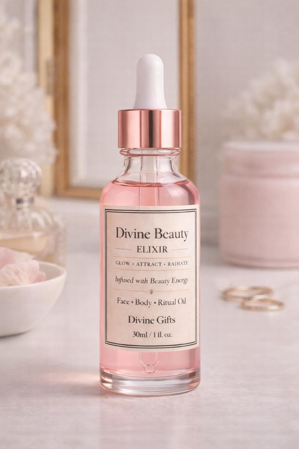 Divine Beauty Elixir – Luxury Glow Oil for Face & Body, Attraction Oil, Feminine Energy Radiance, Self Love Skincare with vitamin E | Gift