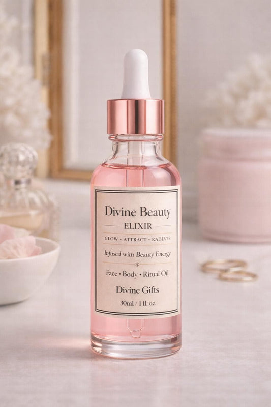 Divine Beauty Elixir – Luxury Glow Oil for Face & Body, Attraction Oil, Feminine Energy Radiance, Self Love Skincare with vitamin E | Gift