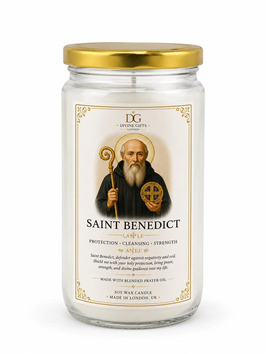 Saint Benedict Prayer Candle | White Soy Wax Protection Candle | Spiritual Cleansing Candle | Catholic Gift | Handmade Blessed Candle
