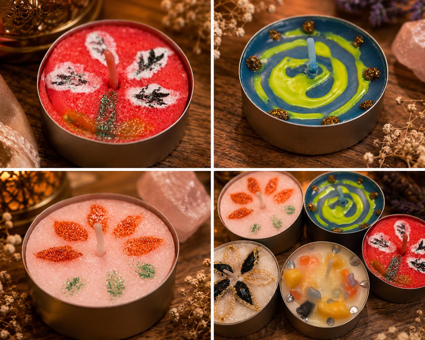 Handmade Decorative Tealight Candle Gift Set | Artisan Soy Wax Tea Lights | Unique Party Favours | Spiritual Home Decor Gift | PACK OF 6 or 12