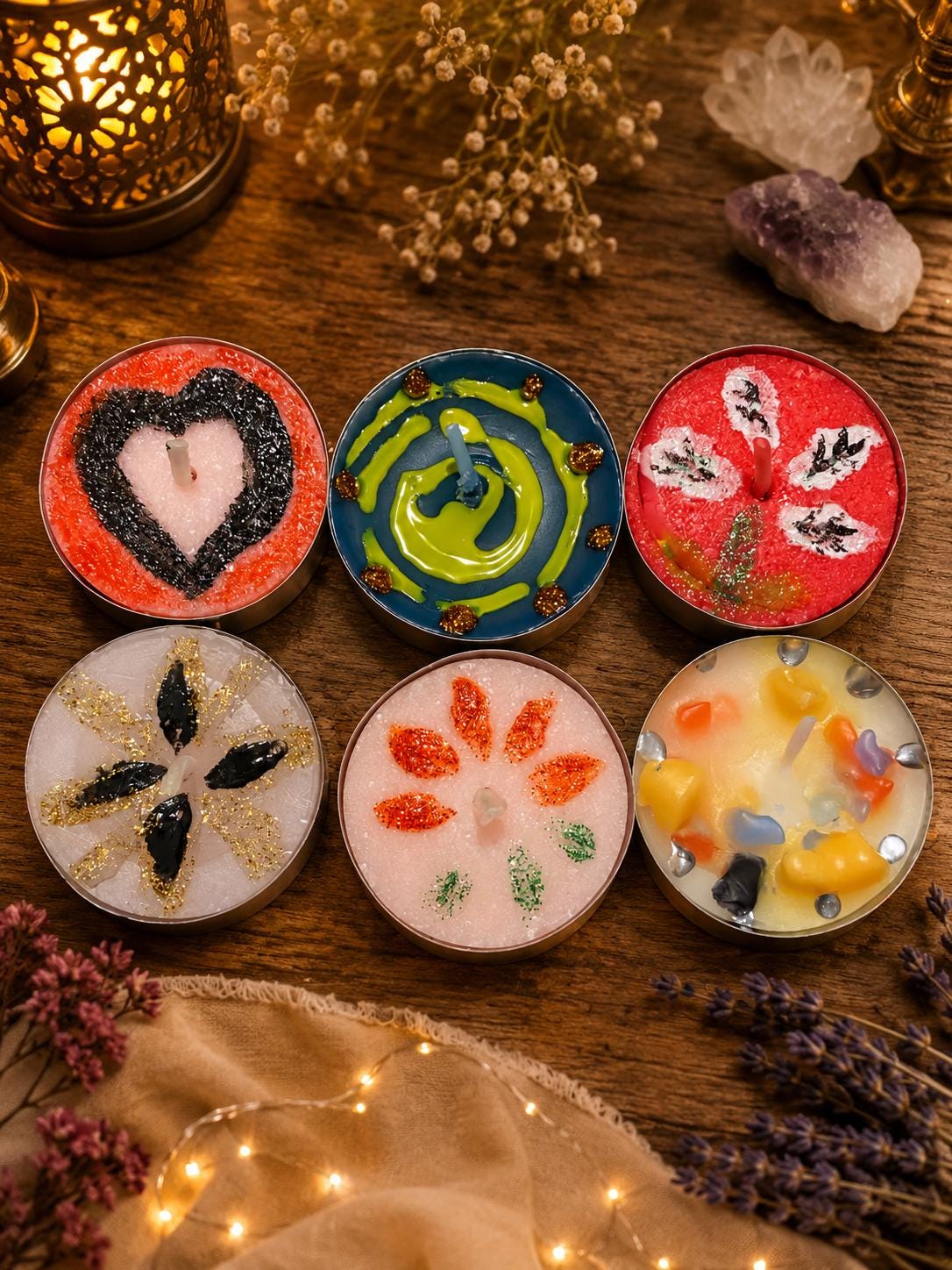 Handmade Decorative Tealight Candle Gift Set | Artisan Soy Wax Tea Lights | Unique Party Favours | Spiritual Home Decor Gift | PACK OF 6 or 12