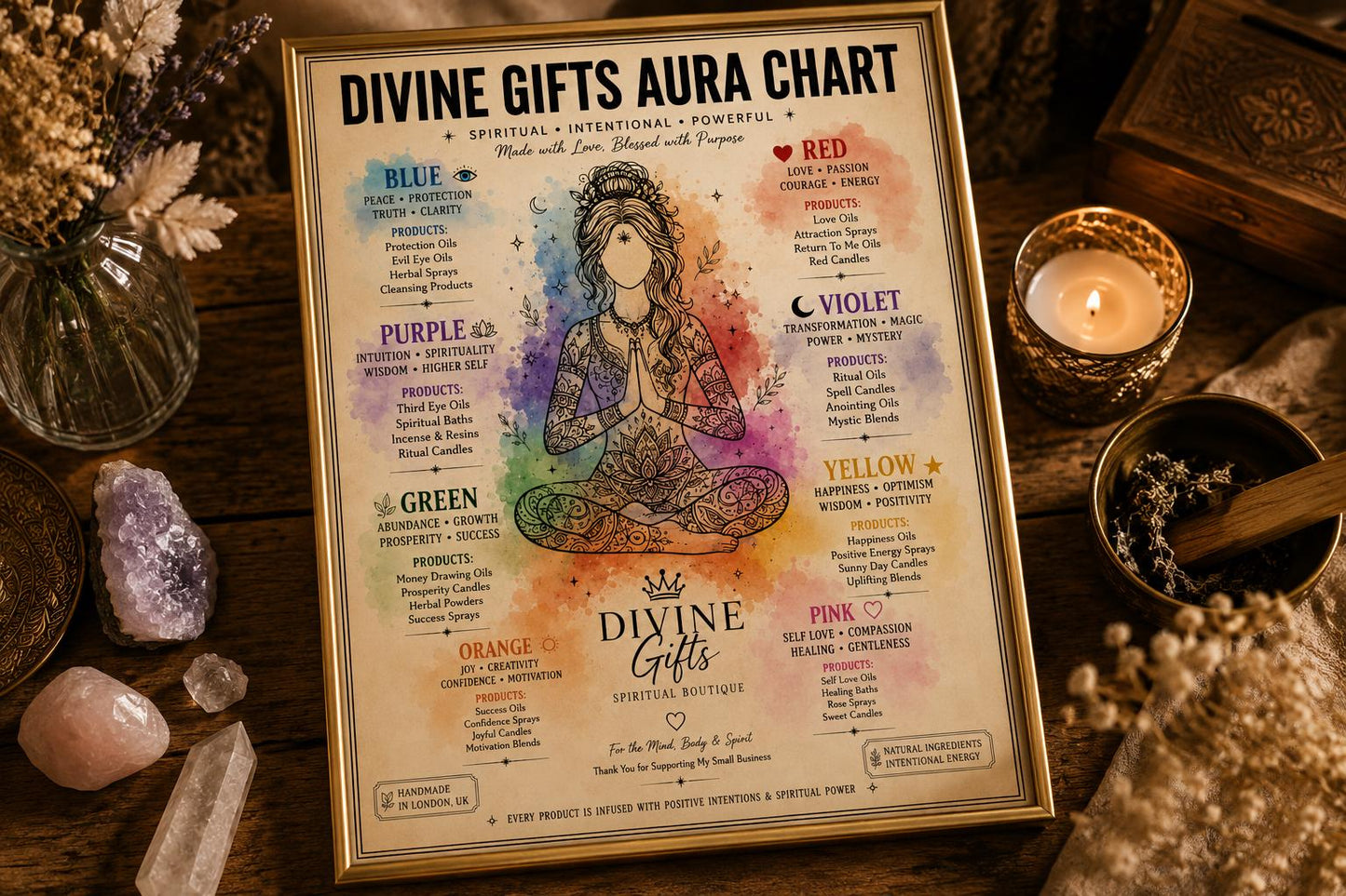 Aura Color Chart Printable | Aura Meanings Guide | Spiritual Wall Art | Chakra Energy Poster | Meditation Decor | Instant Digital Download