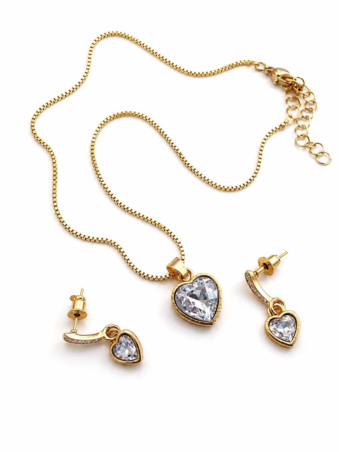 Gold coloured Heart Crystal Necklace & Earrings Set | Elegant Women’s Jewellery | Bridal Gift | Birthday Present | Luxury style Jewellery