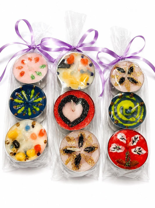 Handmade Decorative Tealight Candle Gift Set | Artisan Soy Wax Tea Lights | Unique Party Favours | Spiritual Home Decor Gift | PACK OF 6 or 12