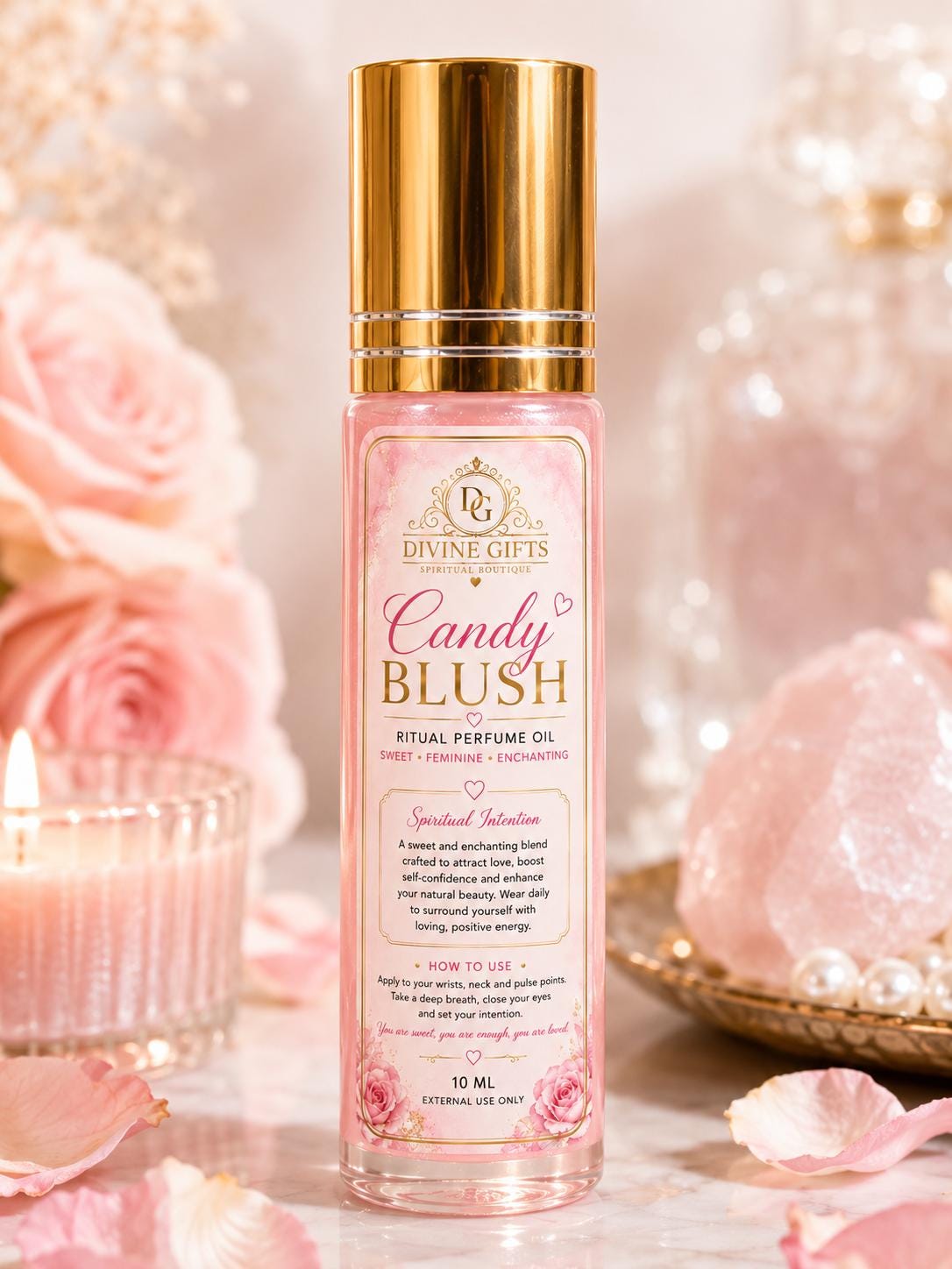 Candy Blush Ritual Perfume Oil 10ml | Sweet Pink Sugar Roll-On Fragrance | Self Love & Feminine Perfume | Divine Gifts