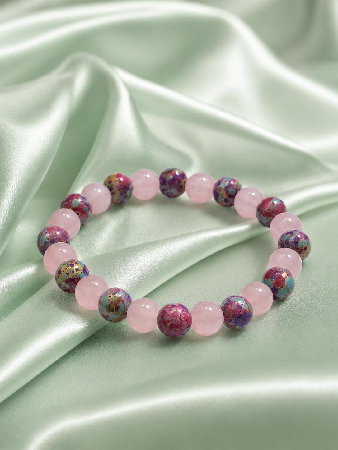 Rose Quartz & Imperial Jasper Bracelet | Handmade Crystal Stretch Bracelet | Spiritual Jewellery Gift