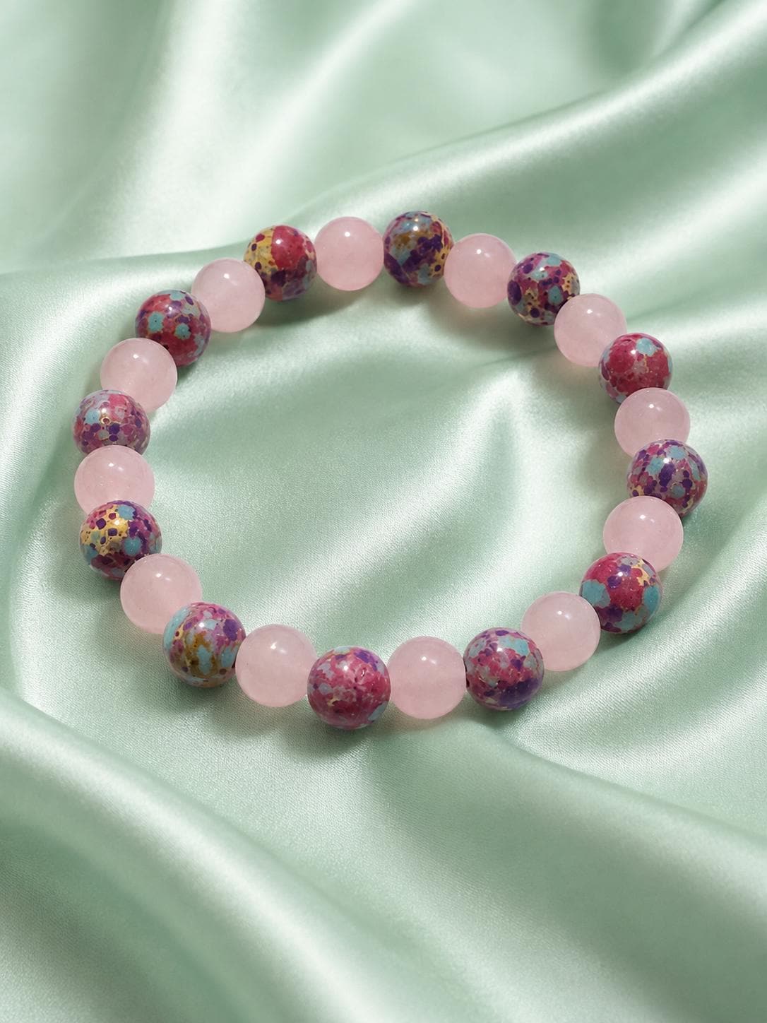 Rose Quartz & Imperial Jasper Bracelet | Handmade Crystal Stretch Bracelet | Spiritual Jewellery Gift
