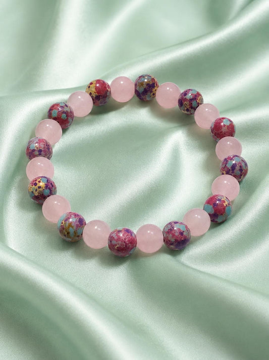 Rose Quartz & Imperial Jasper Bracelet | Handmade Crystal Stretch Bracelet | Spiritual Jewellery Gift