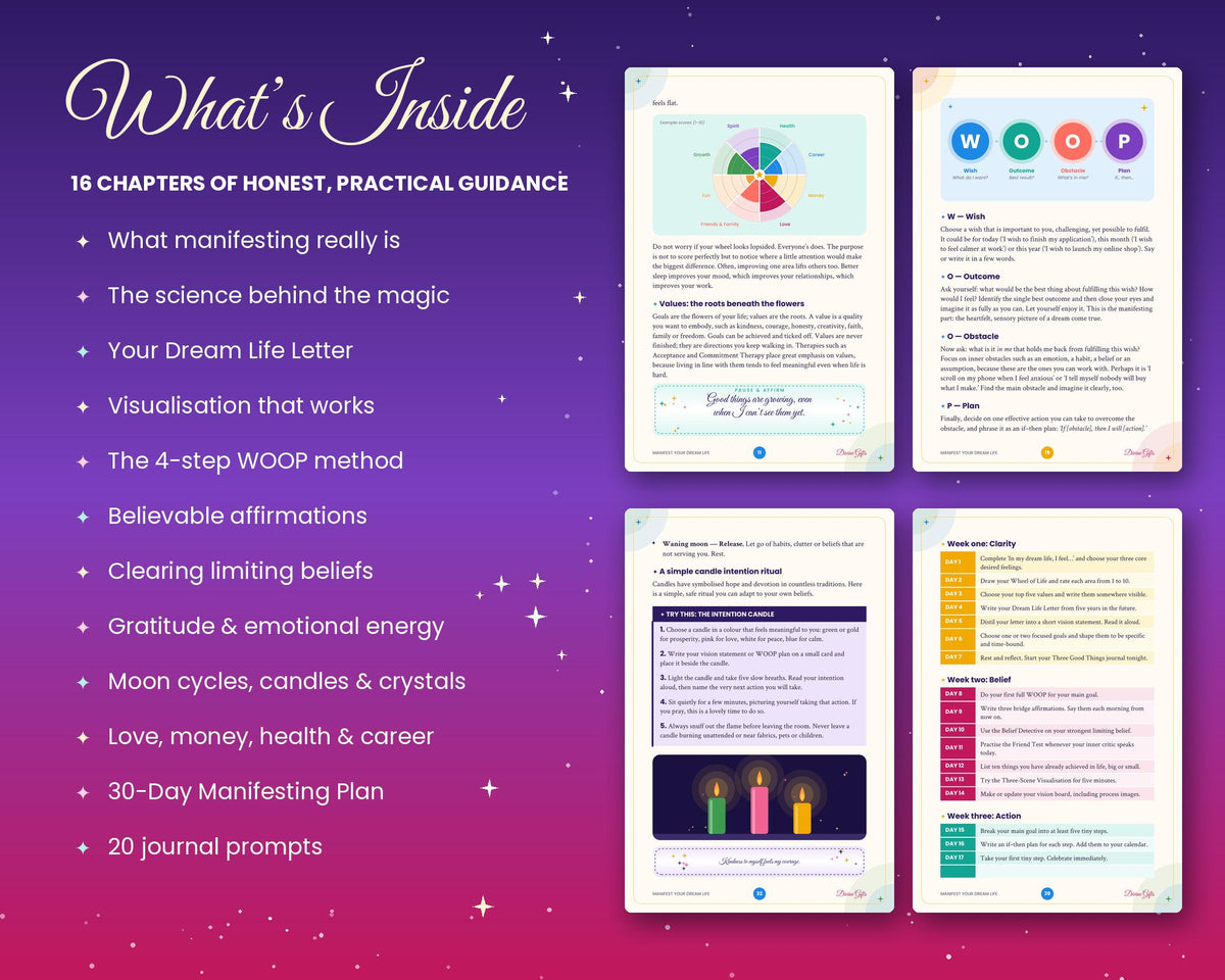 Manifest Your Dream Life Ebook, Manifestation Guide, Law of Attraction Book, 30 Day Manifesting Plan, Journal Prompts, Digital Download Printable PDF