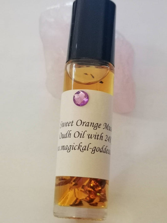 Sweet Orange Musk - Perfume Oil - with 24k Gold Flakes  & Orange Spice. 10ml - Magickal Goddess