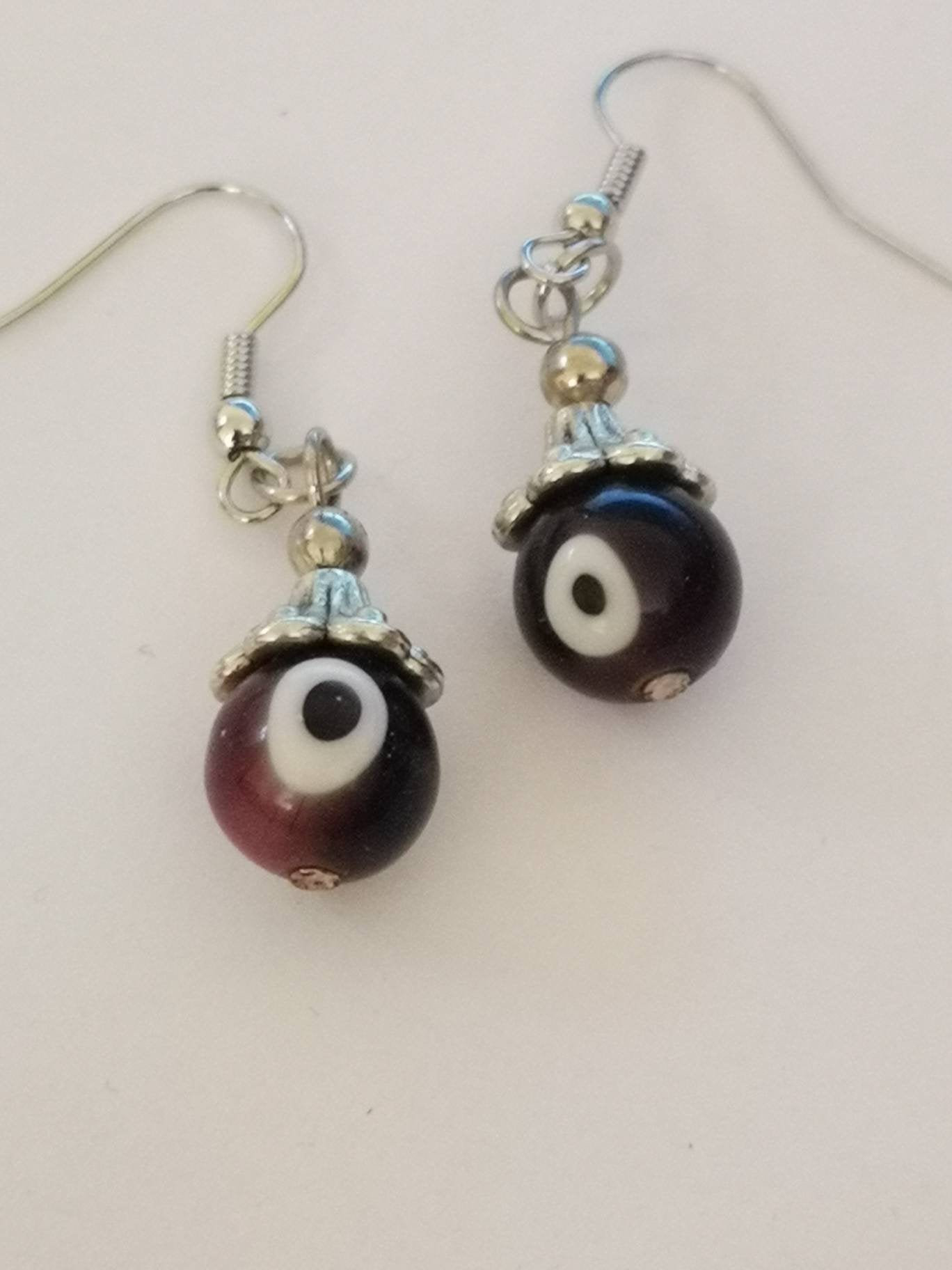 Brown Evil Eye Spiritual Protection Ball Beaded Earrings, for Women, Girls, Men.
