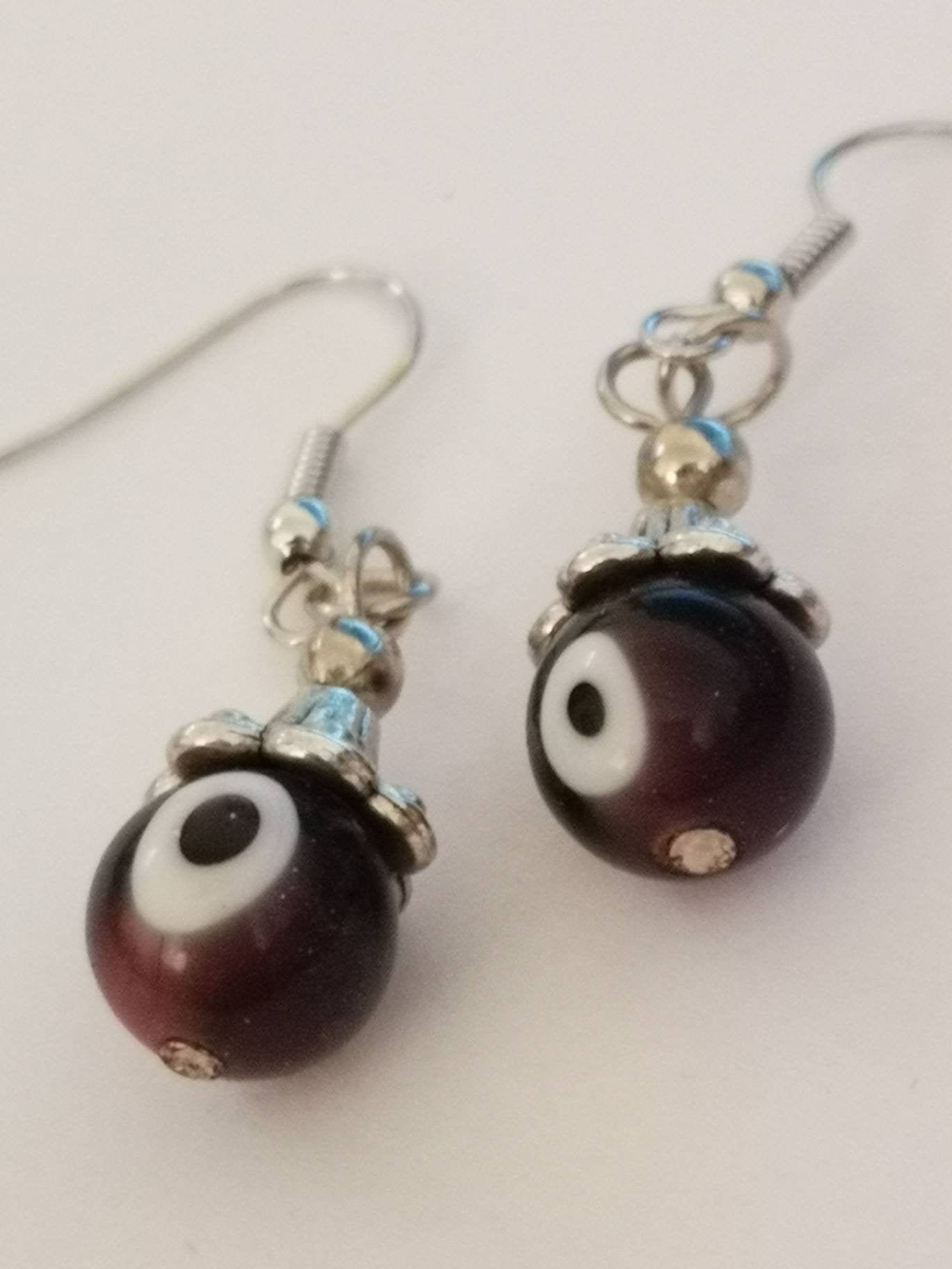 Brown Evil Eye Spiritual Protection Ball Beaded Earrings, for Women, Girls, Men.