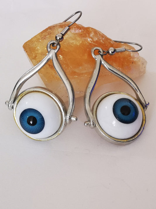 Blue Evil Eye Spiritual Protection Large Movable Earrings, for Women, Girls, Men.