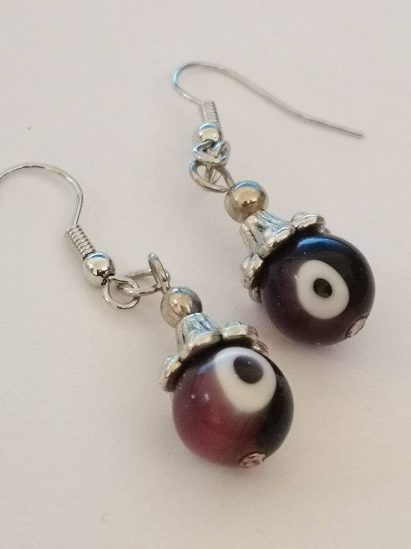 Brown Evil Eye Spiritual Protection Ball Beaded Earrings, for Women, Girls, Men.