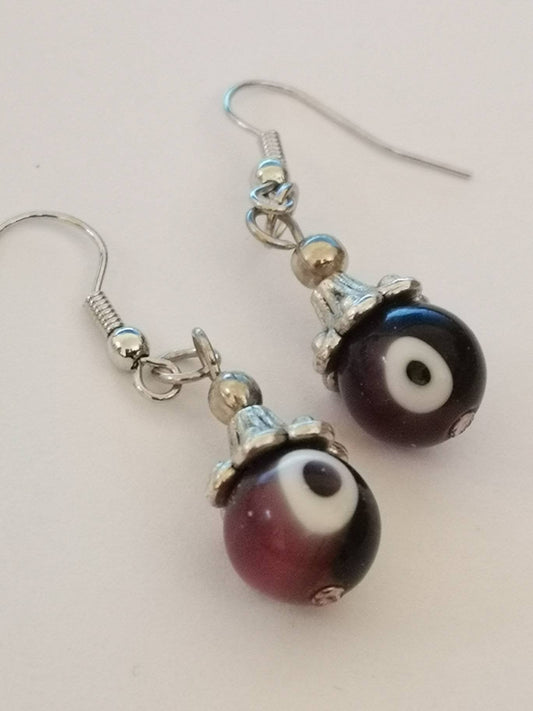 Brown Evil Eye Spiritual Protection Ball Beaded Earrings, for Women, Girls, Men.