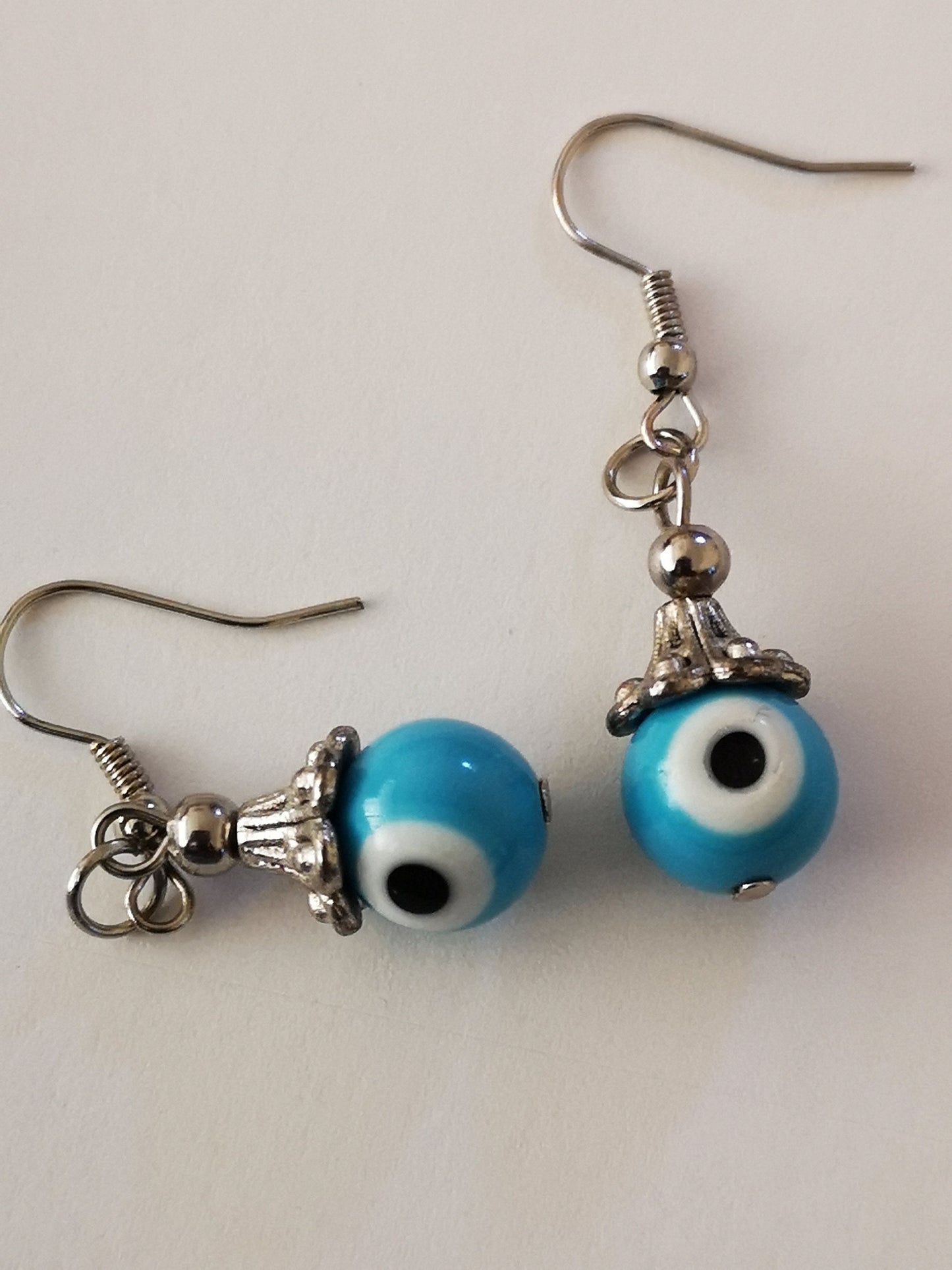 Blue and White Evil Eye Spiritual Protection Ball Beaded Earrings, for Women, Girls, Men. - ST1