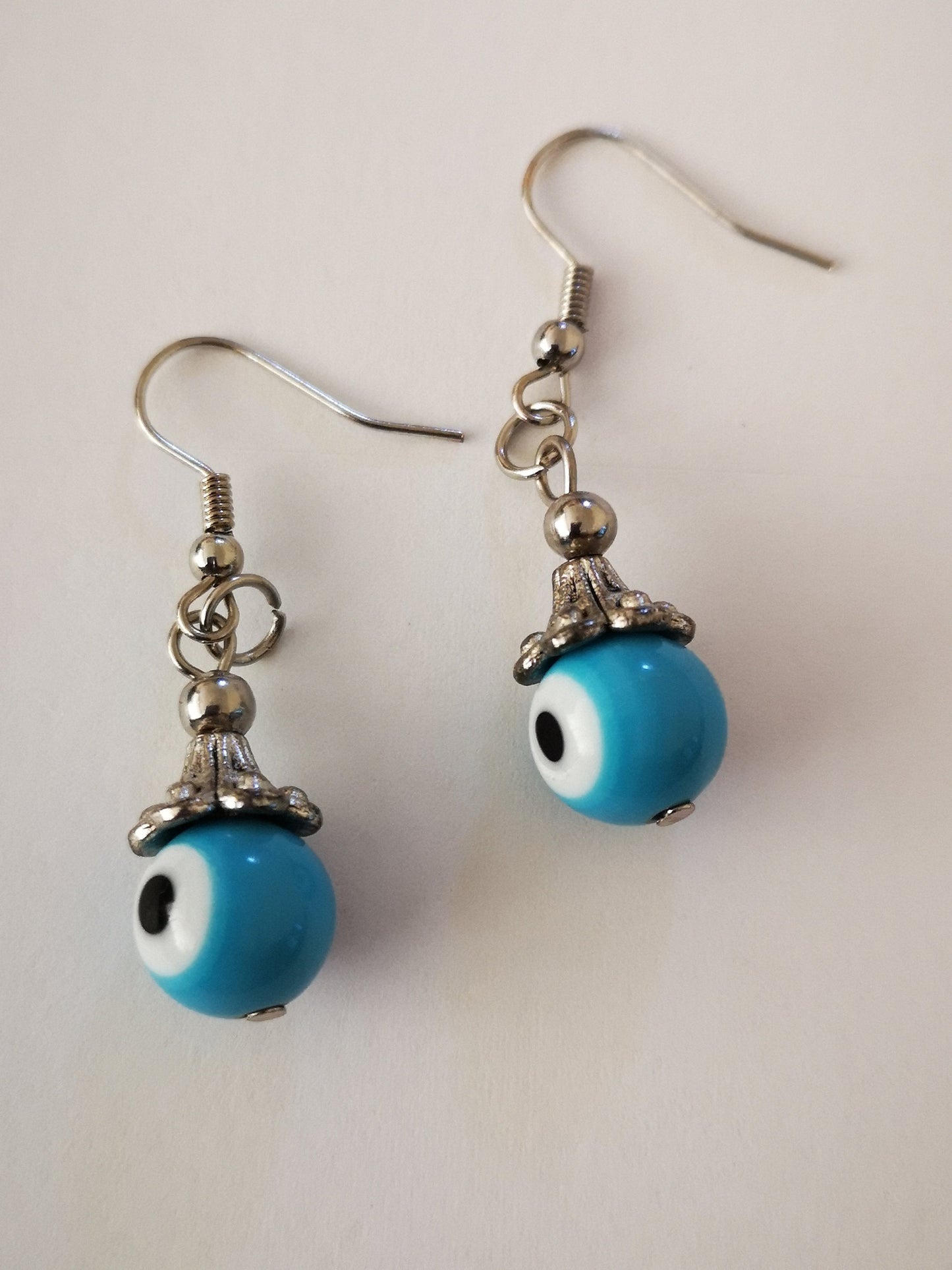 Blue and White Evil Eye Spiritual Protection Ball Beaded Earrings, for Women, Girls, Men. - ST1