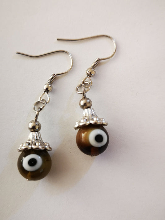 Olive Evil Eye Spiritual Protection Ball Beaded Earrings, for Women, Girls, Men. - ST1