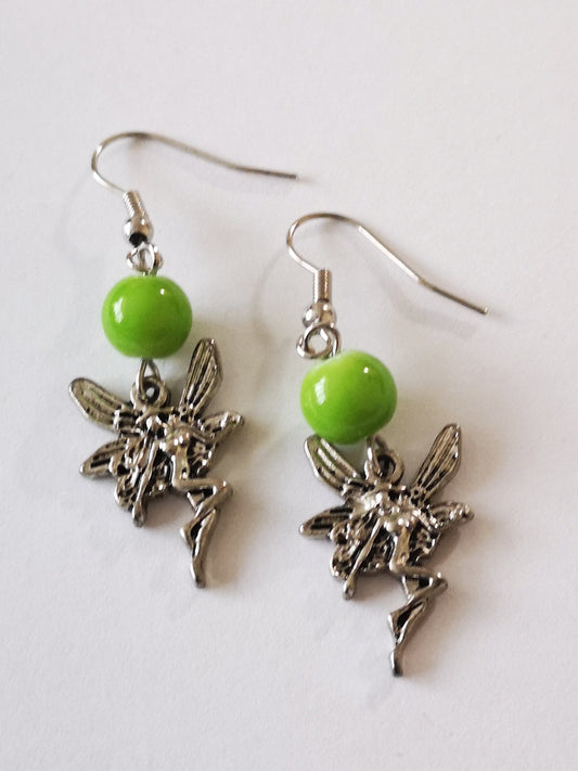 Cute Fairy Charm Green Ball Beaded Earrings, for Women, Girls, Men.