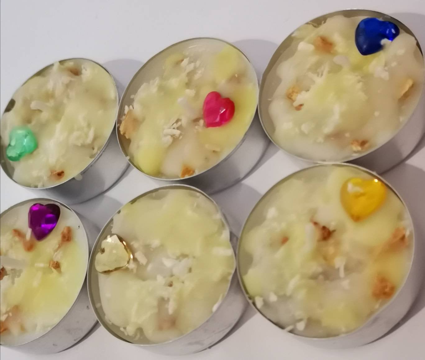 6 Coconut and Lemon Tealight Candles - Gift Set, Wrapped in Gold Paper.