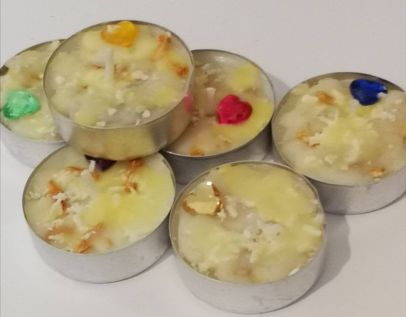 6 Coconut and Lemon Tealight Candles - Gift Set, Wrapped in Gold Paper.