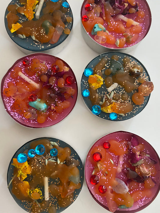 6 x Alter Offering Candles Connect with Saints, use for Novenas and Prayer Work - With Herbs, Gemstones and Roots.