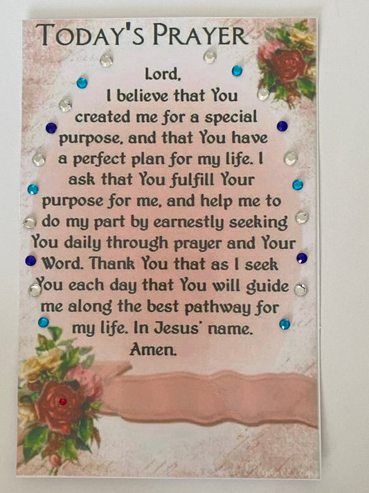 Today’s Prayer, Keepsake Gift Laminated Card decorated with Gems and Crafts. A5 K012
