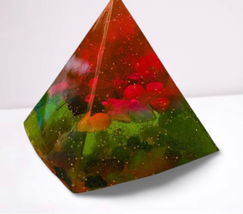 Pink & Green Colourful Orgone | Orgonite Pyramid with Crystals, Gem Stones, Pyramid Resin - Resin Art, Gift for her, Birthday Gift - 2 Sizes