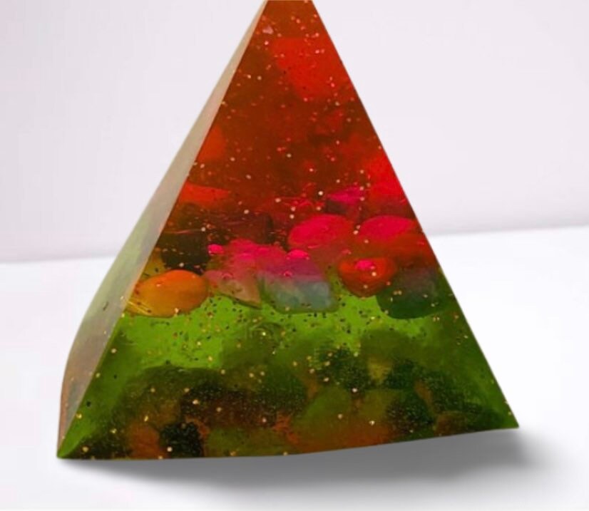 Pink & Green Colourful Orgone | Orgonite Pyramid with Crystals, Gem Stones, Pyramid Resin - Resin Art, Gift for her, Birthday Gift - 2 Sizes
